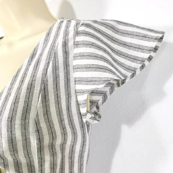 &Merci Tie Front Linen Blend Dress Sz M Flutter Sleeves Stretch Waist Cut Out - Picture 7 of 12